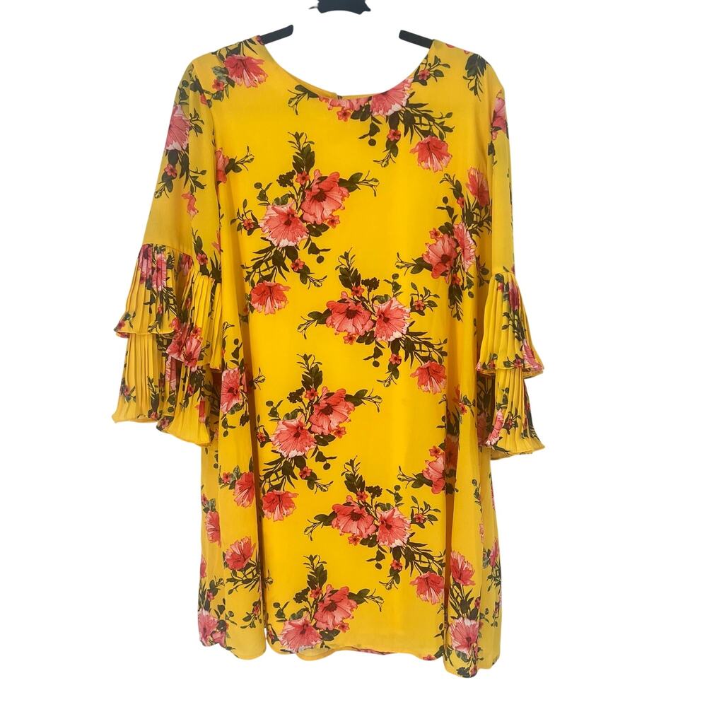 Sami & Jo Yellow Tropical Floral Dress with Ruffle Sleeves XL